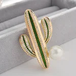 Spilla Cactus Perla Diamanti Oro, Elegante per Abiti, Accessorio Versatile e di Lusso, Design Raffinato, Perfetta con Ogni Outfit. — foto 2