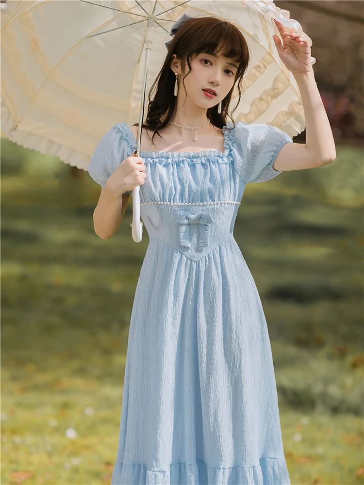 Title 5, Square neck beaded high waist vintage puff slee...