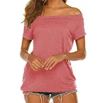 Blusa feminina casual de cor sólida, ombro a ombro, manga curta, soltinha, perfeita para um visual descontraído e confortável. — foto 9