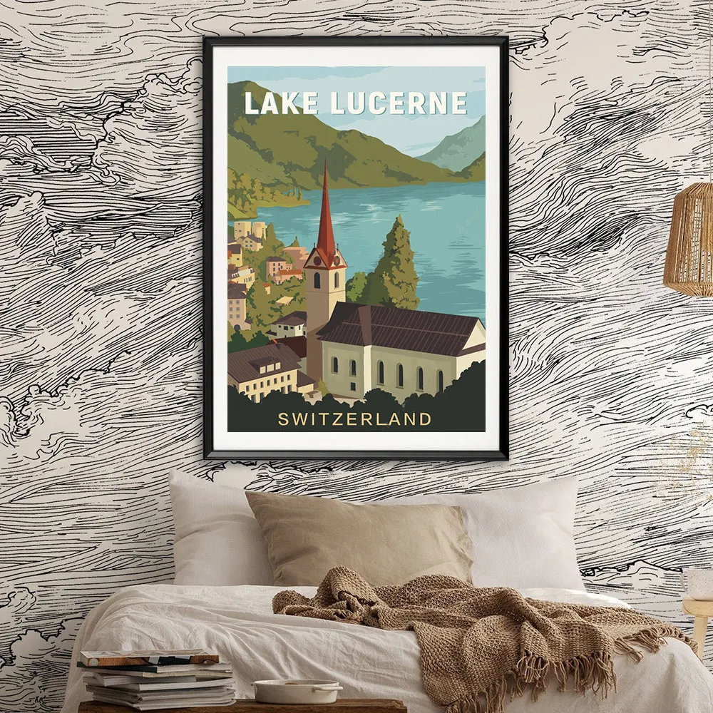 Switzerland Lake Lucerne Vintage Travel Poster Canvas Painting Wall Art Home Decor Swiss Landscape Print Artwork — photo 3