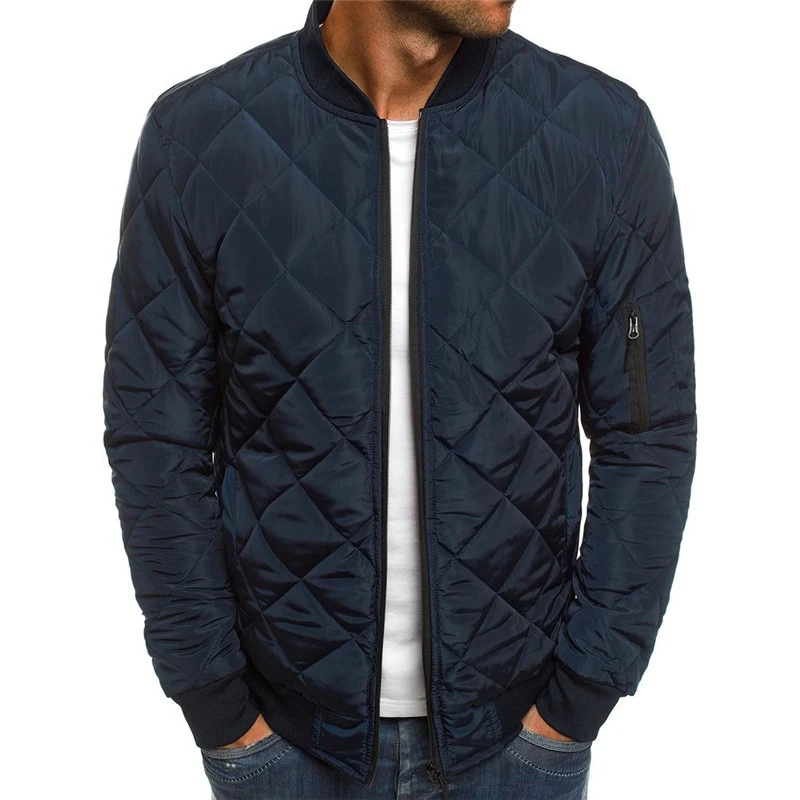 Men's Solid Color Winter Coat Stand Collar Rhombus Sewing Design Jacket Casual Business Clothing - Stylish Winter Wear — photo 6