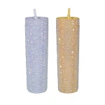 Double-layer Diamond-encrusted Plastic 16OZ Straight Straw Cup. Keeps drinks cold and looks great. Stylish and insulated — photo 5