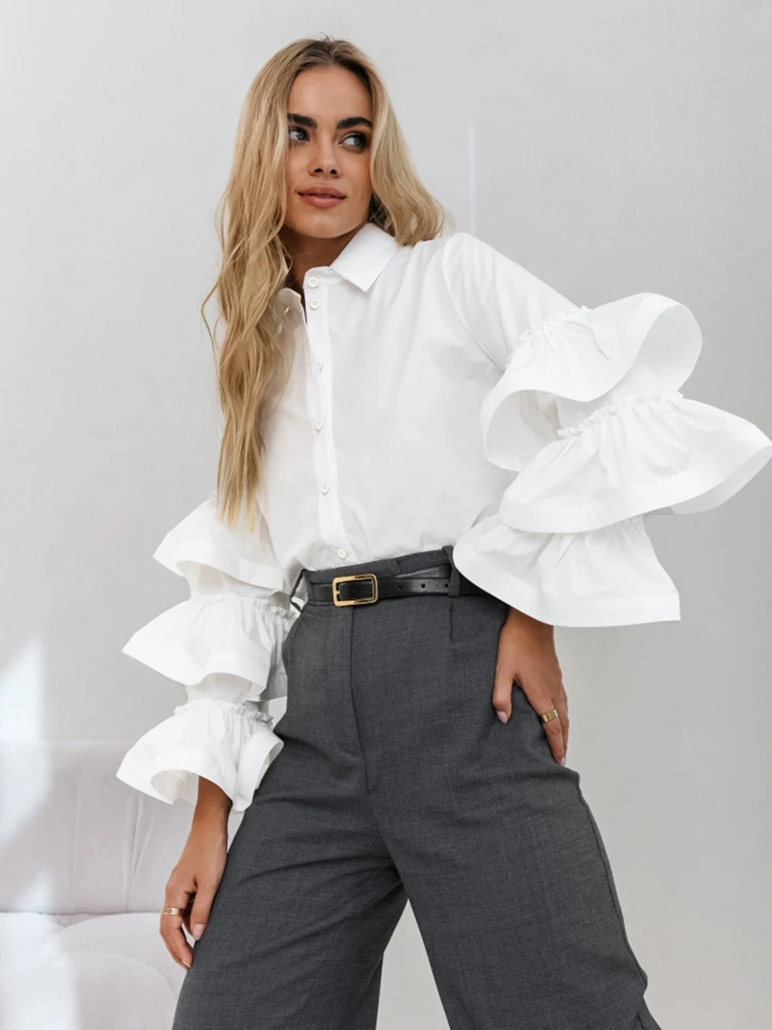 Title 5, French Style Cotton Lapel Ruffled Shirt