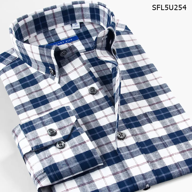 High-Quality Shirt Men'S Long-Sleeved Slim Cotton Business Casual Flannel Brushed Plaid Shirt — photo 6