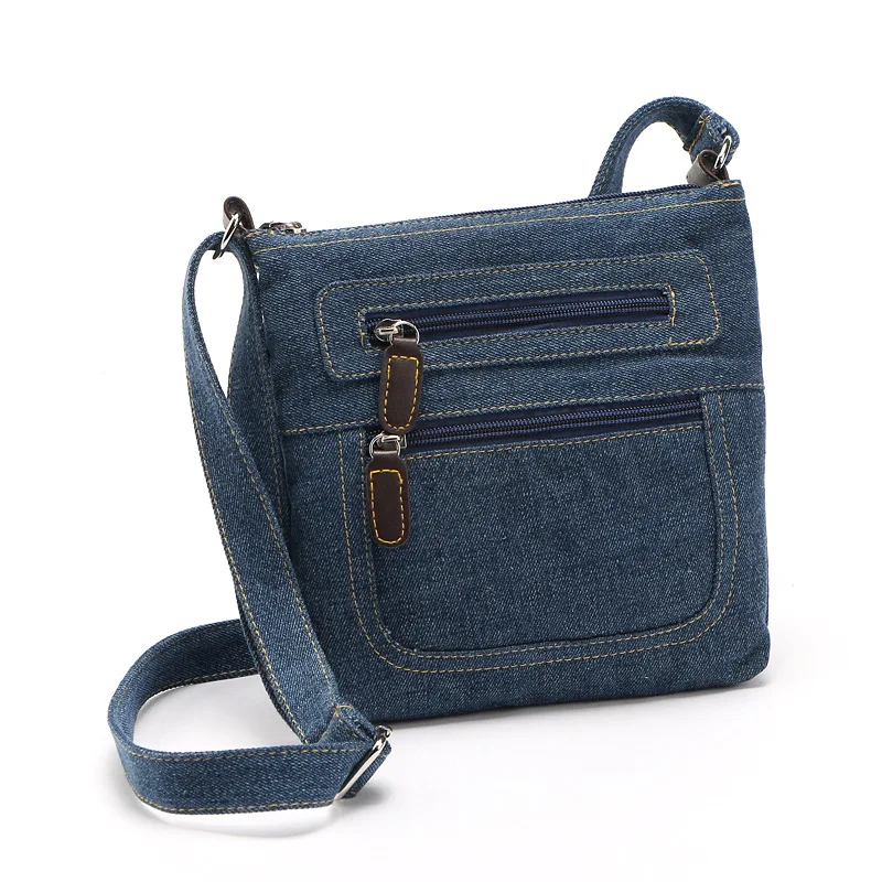 Nova bolsa feminina casual de jeans cor sólida com múltiplos zíperes e bolsos. Perfeita para uso diário, espaçosa e estilosa. — foto 4