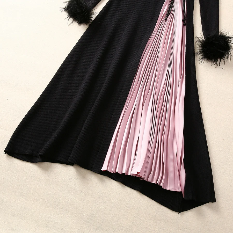 Title 7, Feather Long Sleeve Base Wool Skirt Black Slimm...