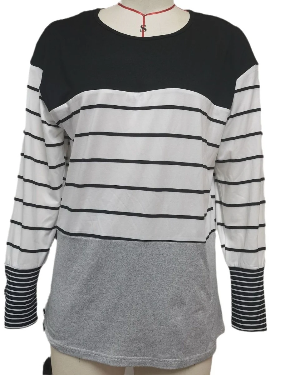 Camiseta feminina outono com punho único casual gola redonda manga comprida — foto 3