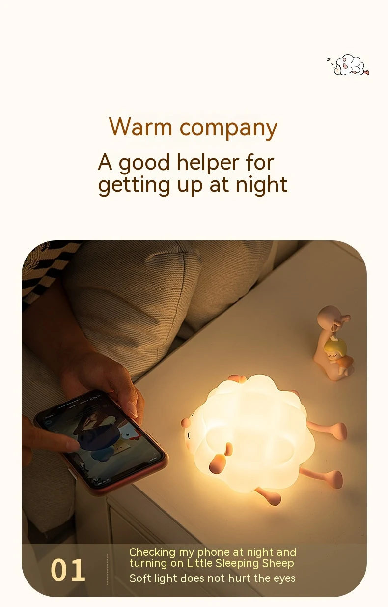 Title 10, Cute Silicone Night Light Sheep Cartoon Bedroom...