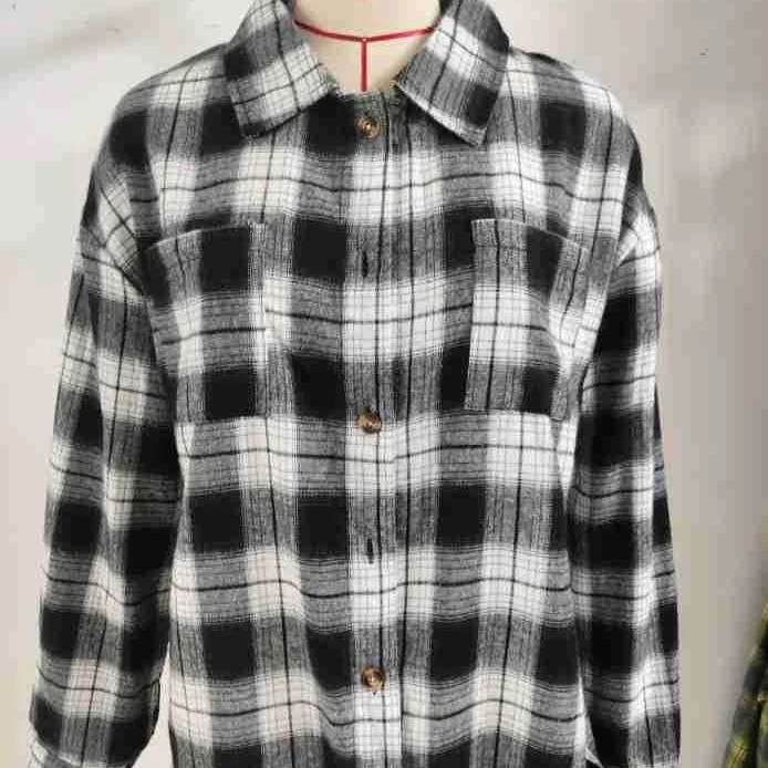 Lapel Plaid Contrast Color Striped Long Sleeve Shirt Coat — photo 4