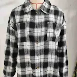 Lapel Plaid Contrast Color Striped Long Sleeve Shirt Coat — photo 4