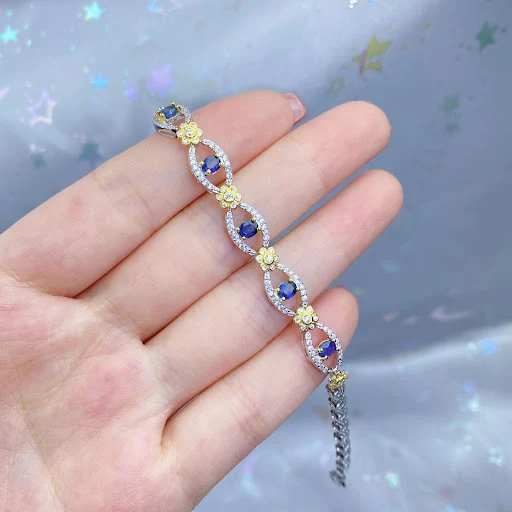 Title 2, Pulseira feminina de prata 925 com safira natur...