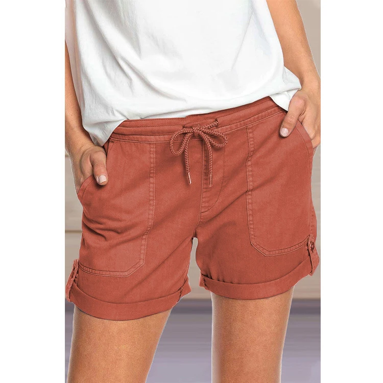 Damen Casual Hose mit geradem Bein und reiner Farbe. Shorts mit Schnürung für einen lässigen, bequemen Stil. Perfekt für jeden Tag. — foto 5