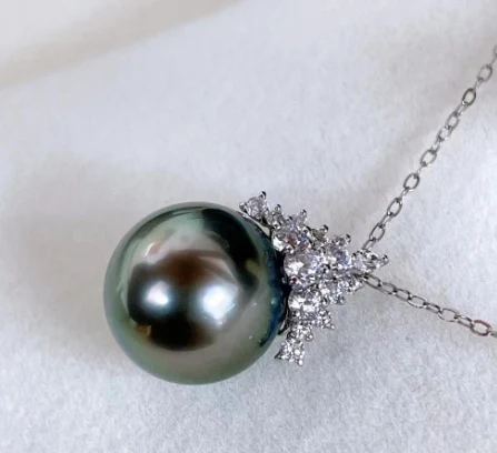Colar com pingente de pérola negra S925 prata Ice Queen, círculo perfeito, pérolas do mar com forte brilho, elegância garantida. — foto 1