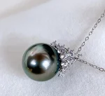 Colar com pingente de pérola negra S925 prata Ice Queen, círculo perfeito, pérolas do mar com forte brilho, elegância garantida. — foto 1