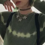 Avocado Green Tie-DyeCasual Loose Long Sleeve Pullover Short Knit Sweater — photo 3