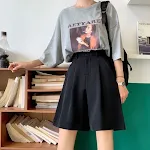 Pantalon cinq points noir, ample, décontracté, à jambes larges, taille haute, coupe ample, grande taille, léger et idéal pour l'été. — photo 4