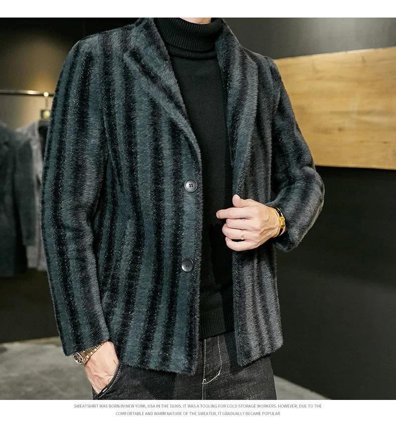 Title 9, Gold Mink Woolen Coat Mens New Stand-up Collar...