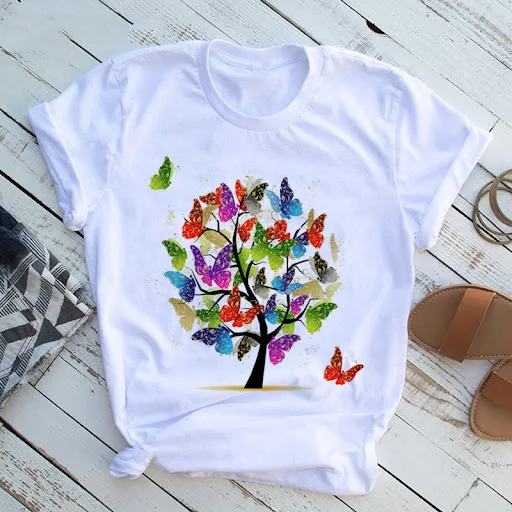 Title 4, Butterfly Tree Printed Short Sleeved Casual T-s...