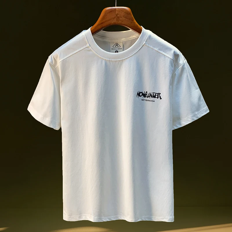 White Printed Pattern Short-sleeved T-shirt for Men Thin Breathable Summer Essential Comfortable and Lightweight Perfect — photo 5