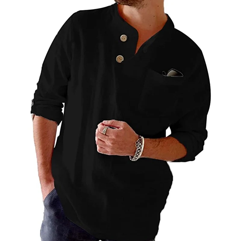 Title 2, Mens Cotton and Linen Loose Casual Solid Color...