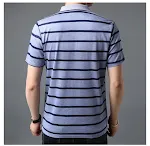 Camiseta polo casual masculina de manga curta e listras finas, leve e confortável para o dia a dia e para o verão. — foto 6