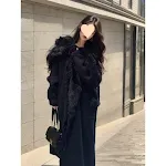 Cardigã de tricô longo e elegante com lapelas grandes, estilo "Idle". Casaco de suéter para um visual sofisticado e confortável, ideal para o dia a dia. — foto 3