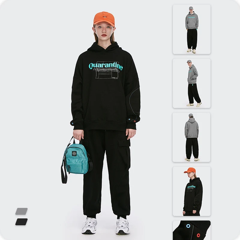 Title 3, Street English print hooded plus fleece sweater...