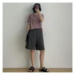 Camiseta base solta em algodão e linho, gola redonda, cor sólida, tecido slub de algodão, leve e respirável, perfeita para o dia a dia. — foto 5