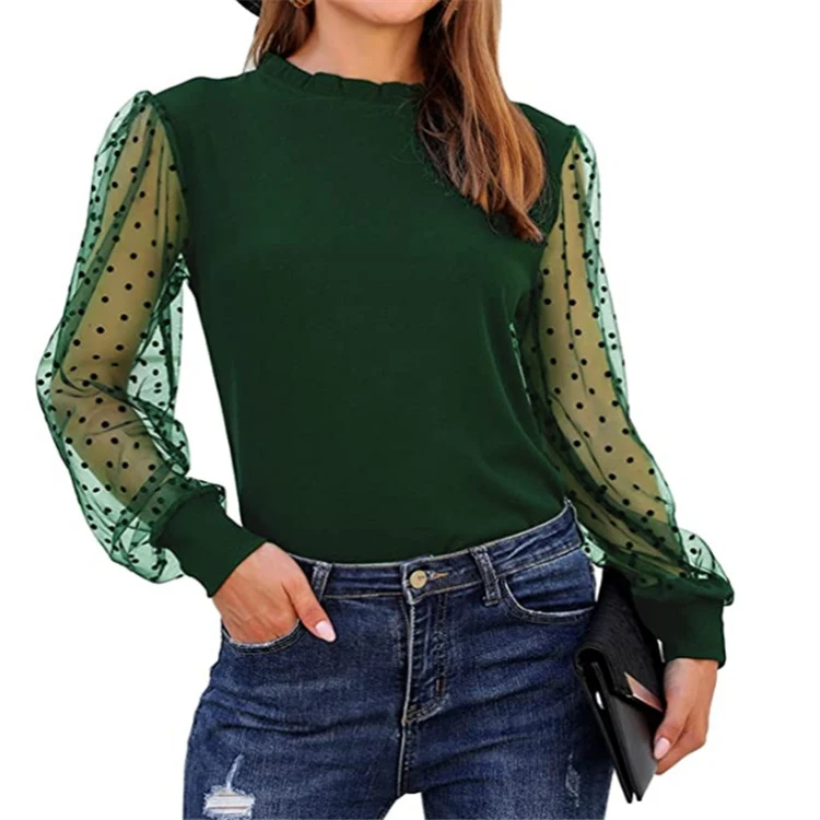 Women's long sleeve mesh patchwork top, a stylish and breathable choice perfect for layering or creating a unique, moder — photo 8