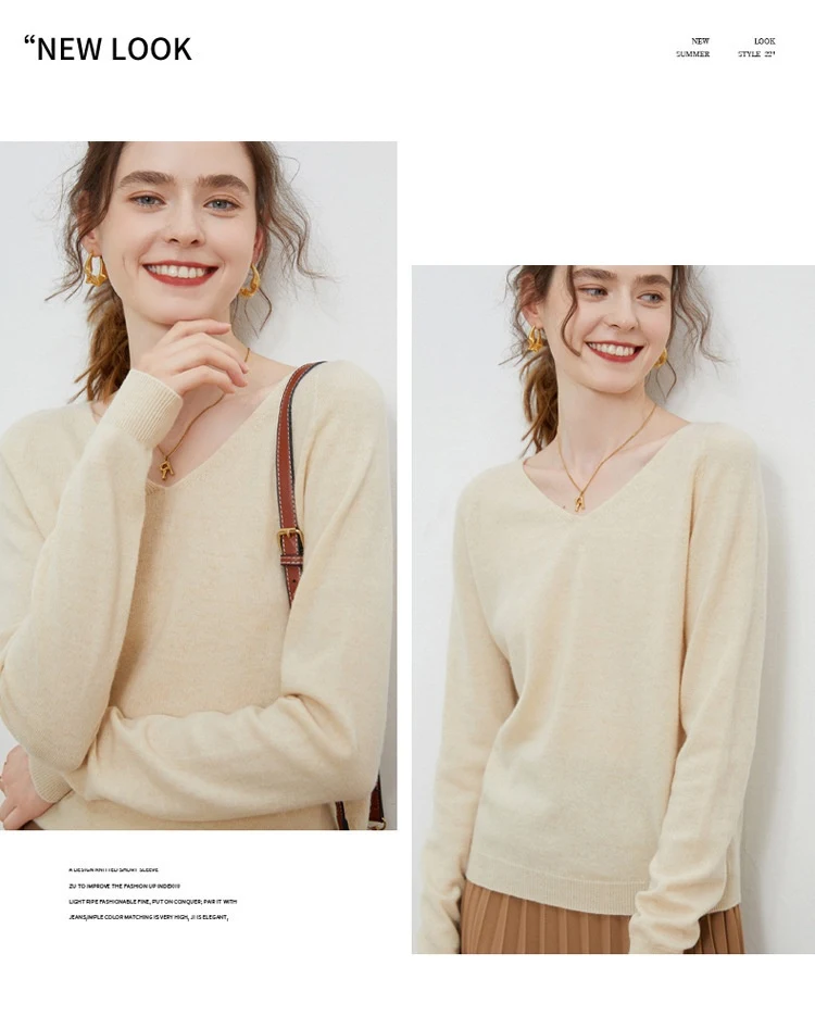 Title 19, Maglione donna scollo a V in 100% pura lana a m...
