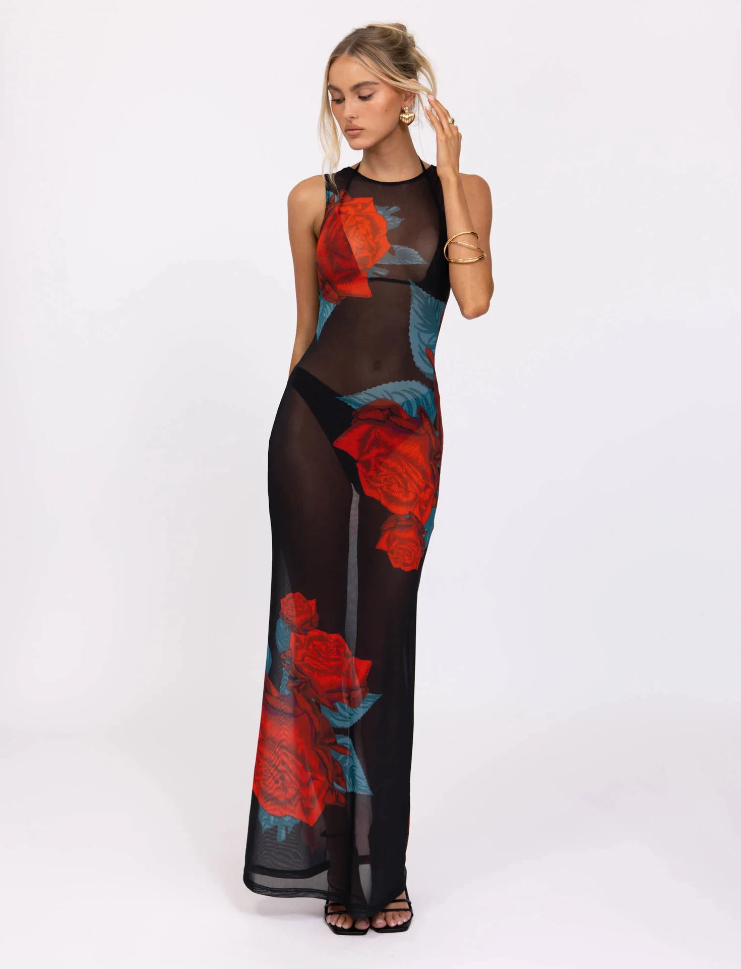 Title 3, Womens Printed Round Neck Sleeveless Mesh Slim...