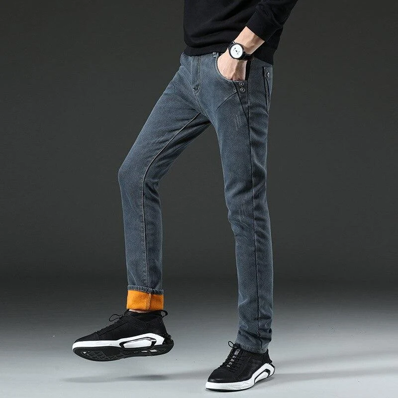 Nieuwe heren plus fluwelen jeans, stretch broeken. Slim-fit broeken voor een comfortabele en moderne look. Bestel nu! — foto 2