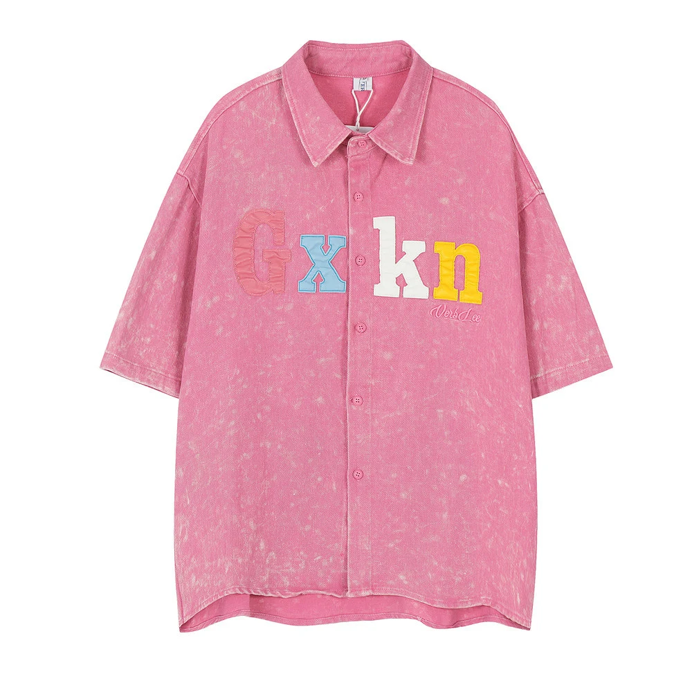 Title 3, Distressed Washed Denim Short-sleeved Shirt, co...