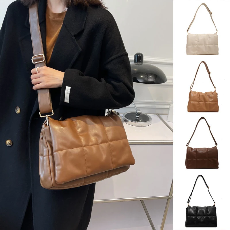 Women's Plaid Shoulder Bag Winter Simple Messenger Bag with Solid Color Flaps. A stylish and practical everyday bag, per — photo 1
