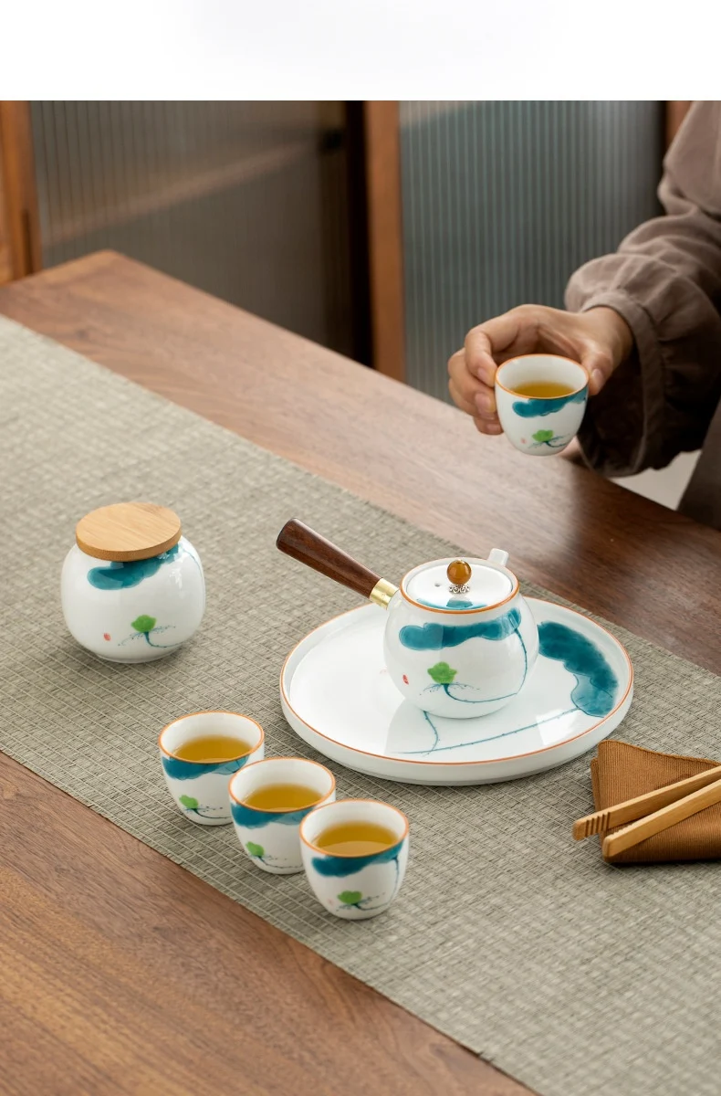 Title 7, Hand Painted Side Handle Pot Travel Tea Set Sui...