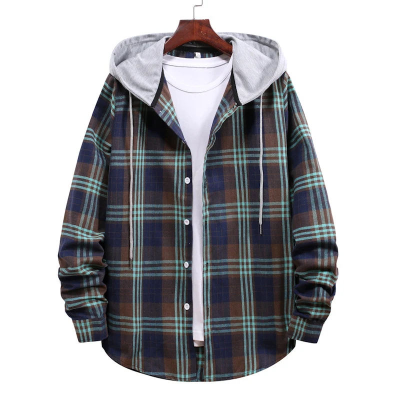 Title 2, Mens Hooded Plaid Shirt Jacket Gray Plaid Long...
