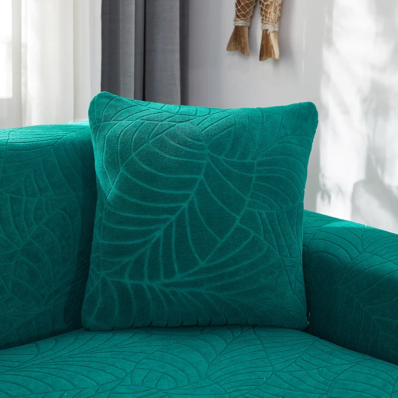Capa de almofada de malha nórdica com folha grande e jacquard de cor pura. Adicione estilo e conforto à sua casa com este item elegante. — foto 1