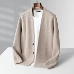 Cardigã Masculino Casual de Lã com Botões Duplos Casaco de Tricô para Homens Conforto e Estilo em um Suéter Perfeito — foto 19
