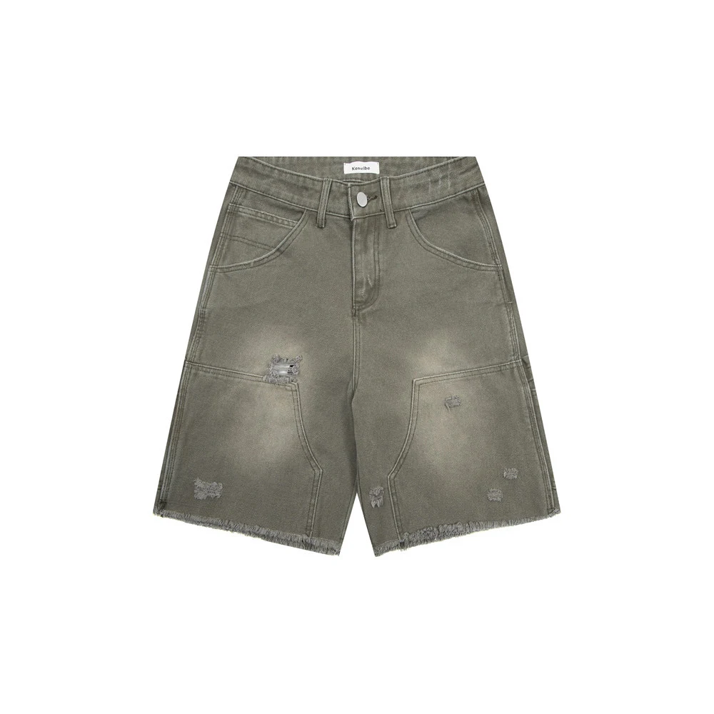 Title 6, Heren denim shorts met wassing en gaten. Zomers...