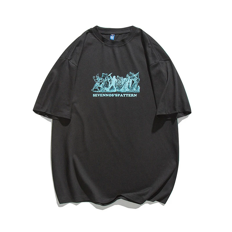 Effen ronde hals T-shirt met borstprint. Ideaal voor dagelijks gebruik. Comfortabel, stijlvol en geschikt voor diverse outfits. — foto 4