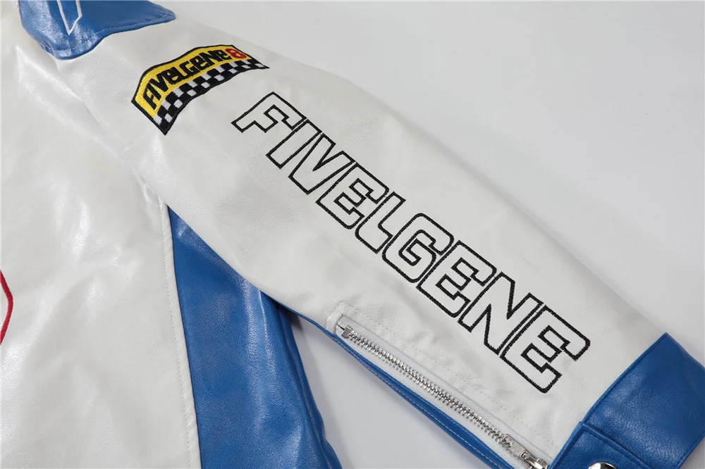 Jaqueta de couro PU com combinação de cores americanas, moda nacional. Ideal para homens que buscam estilo e conforto, perfeita para diversas ocasiões. — foto 6