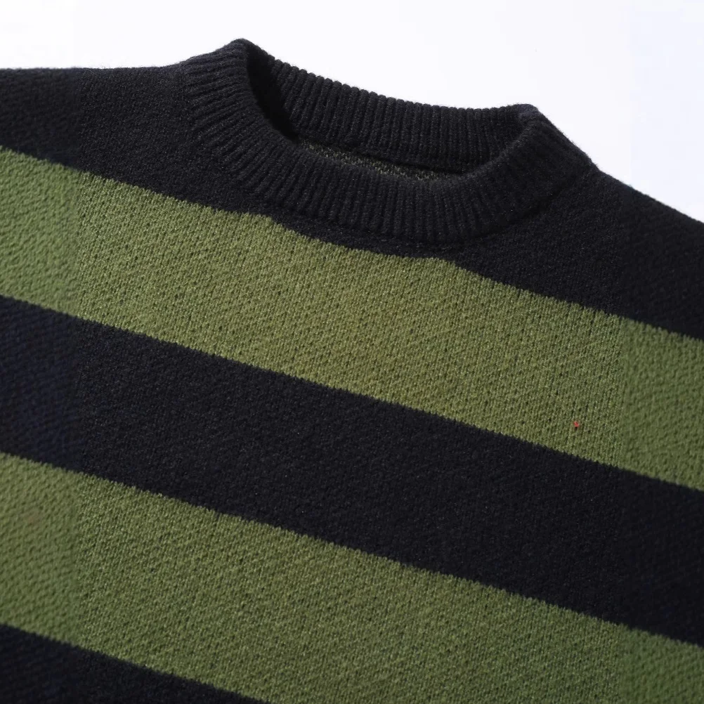 Men's Contrast Color Striped Autumn Winter Loose Round Neck Pullover Sweater. All-matching, comfortable and versatile fo — photo 2