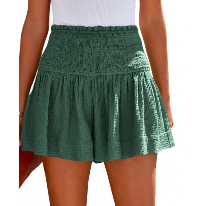 Pantaloncini estivi da donna in lino e cotone, a vita alta con pieghe, tinta unita, casual e perfetti per la primavera e l'estate. — foto 12