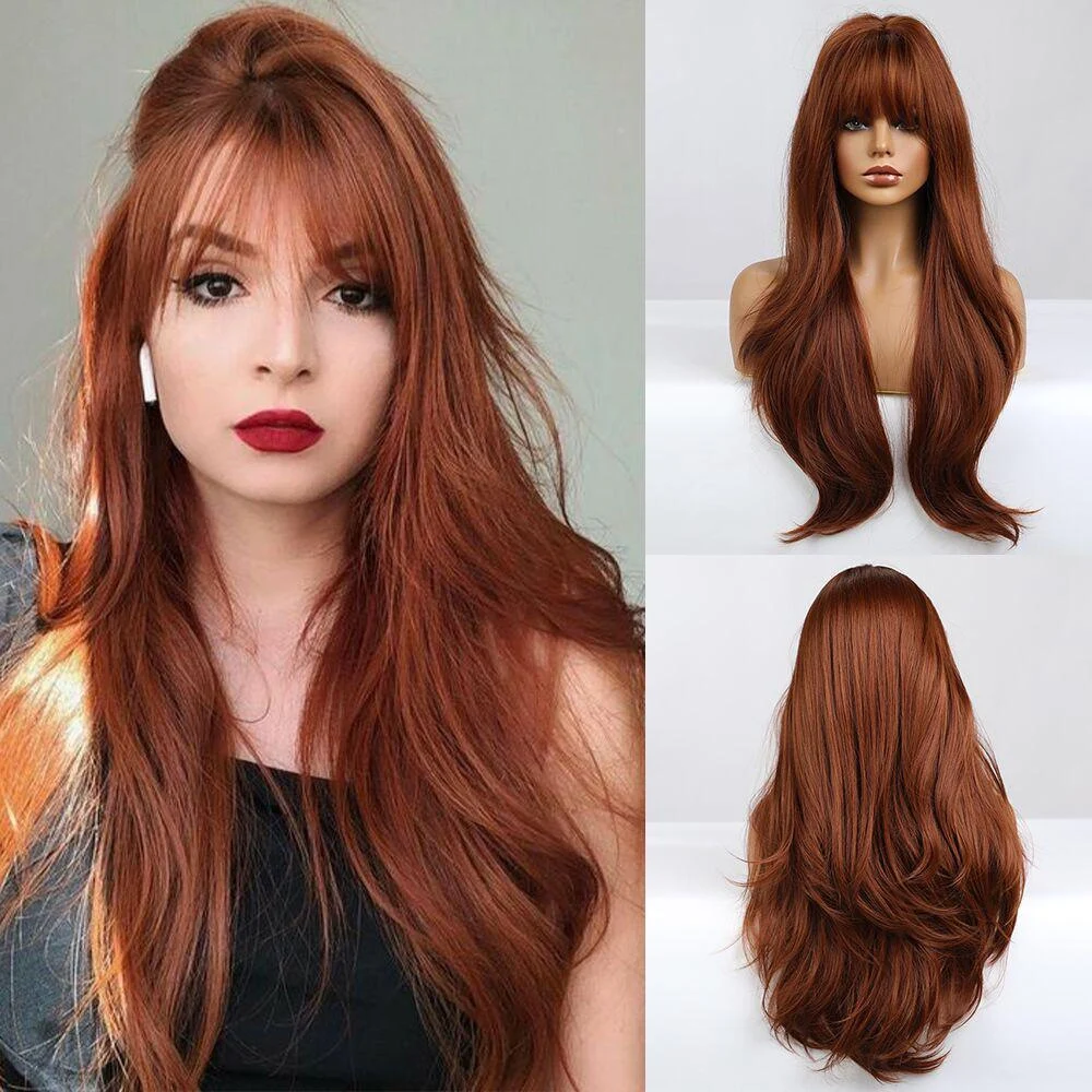 Peruca roxa longa cacheada com franja de ar, estilo colorido para Halloween e Natal. Headgear ideal para festas e fantasias. — foto 1
