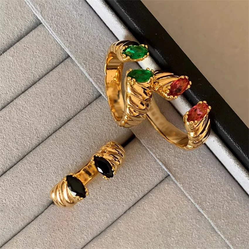 Anel aberto com pedras preciosas coloridas para mulheres Design especial, elegante e versátil Joia refinada para um visual estiloso. — foto 11