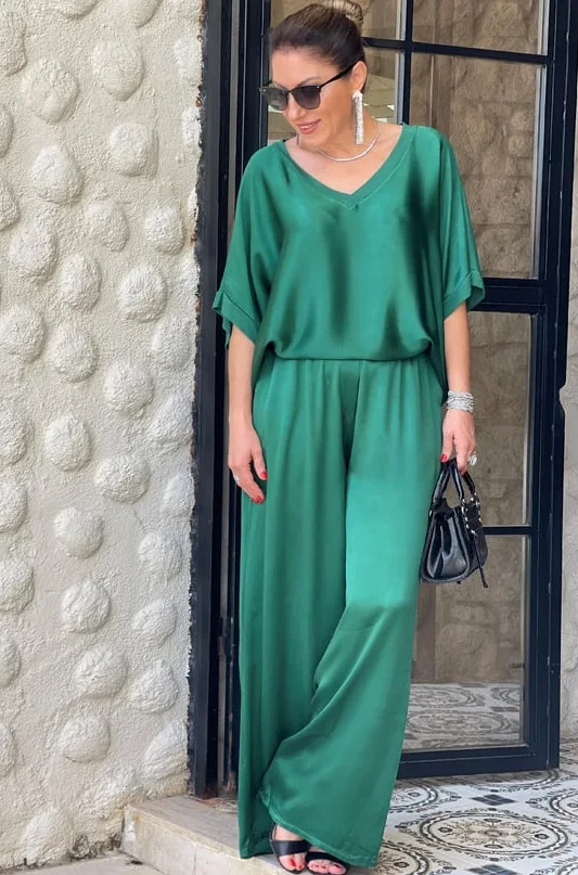 Title 7, Casual V-neck Short Sleeve Wide Leg Pants Suit