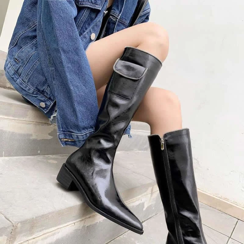 Pointed retro mid-heel mid-tube boots, featuring a thick heel for all-day comfort and a trendy look. Perfect for adding — photo 5