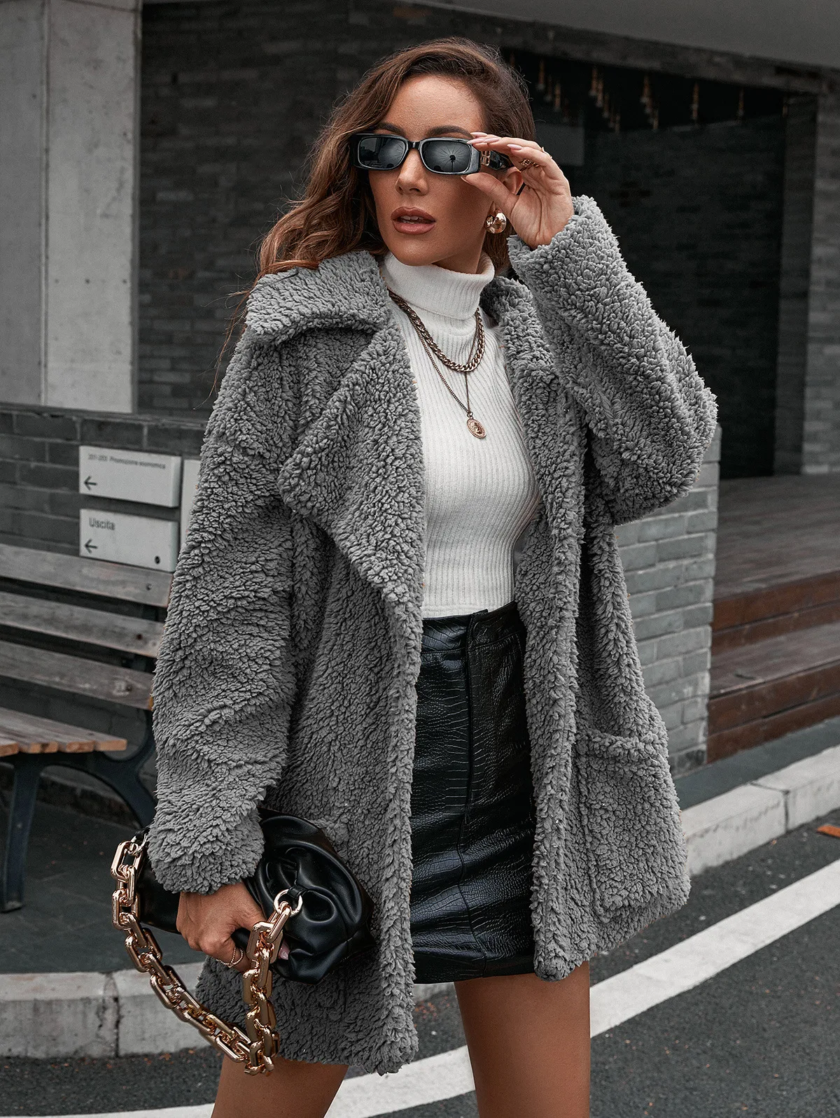 Title 9, Single Breasted Bubble Fleece Jacket Loose Lape...
