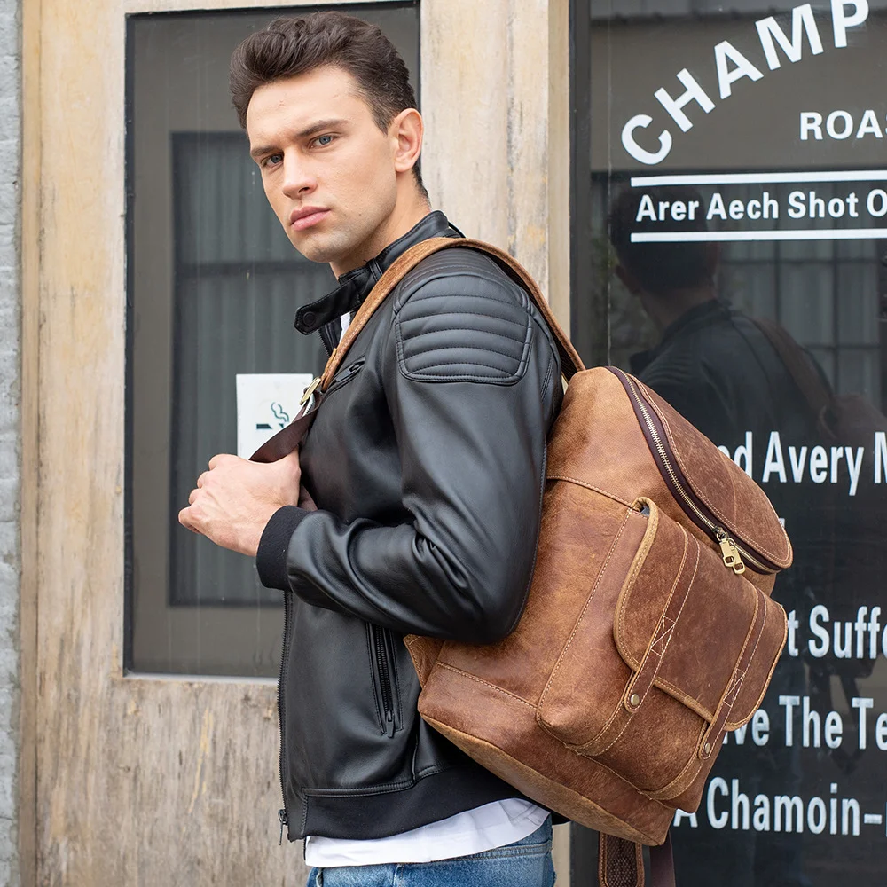Title 3, Mochila de couro masculina, estilo bucket para ...