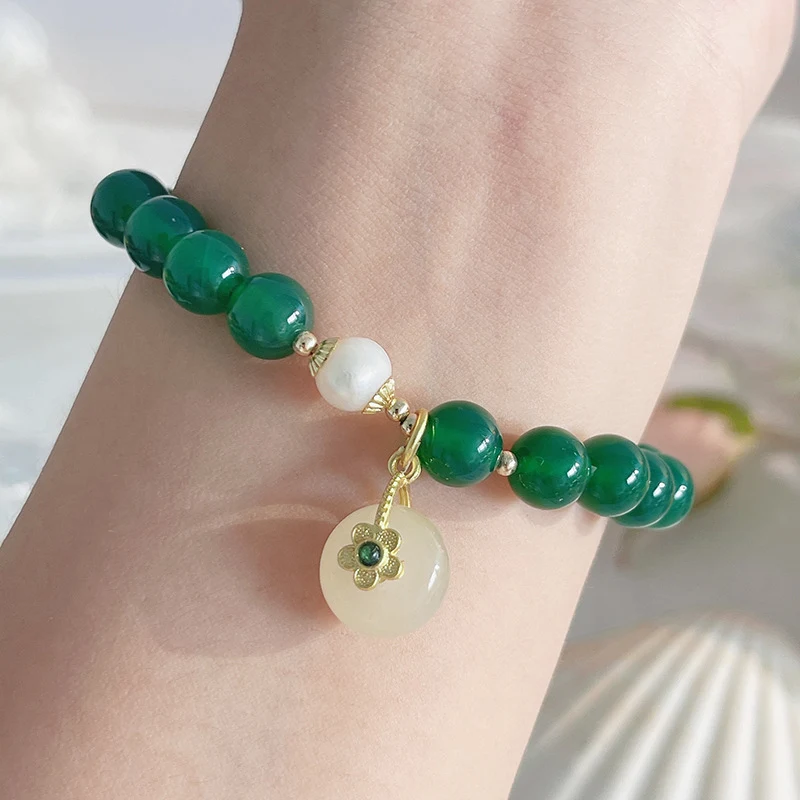 Bracciale in agata verde stile antico da donna Elegante gioiello Perline in pietra naturale Accessorio femminile. Regalo perfetto. — foto 4